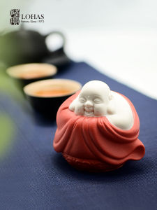 LuBao Ceramic Tea Pet Ornament Buddha Tea Ceremony Table Decoration Handmade Pottery Vintage Style Tea Play Collectible