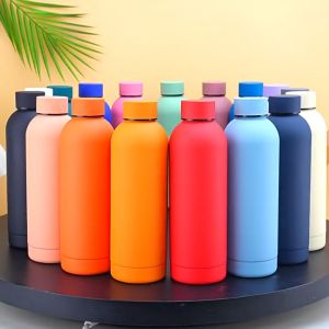 [Ready Stock] 500ML Premium Stainless Steel Water Bottle Vacuum Sport Thermos Double-walled Travel Water Flask 磨砂保温时尚水壶