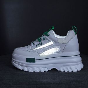 Comfortable Non-Tiring Dad Shoes Womens Casual Sports Thick Bottom Heightening White Sneakers Fashionable Breathable Leather