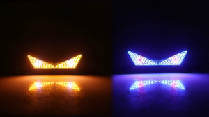 รถจักรยานยนต์สร้างสรรค์ นํา ไฟตาปีศาจที่มีสีสันรถมอเตอร์ไซด์ป้ายทะเบียนโคมไฟรถจักรยานยนต์ตาปีศาจการติดตั้งปลอดความเสียหาย