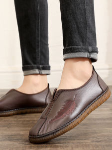 New Mens Old Beijing Cloth Shoes Retro round Mouth Slip-On Soft Bottom Embroidered Casual Shoes Breathable Flat Heel Fabric