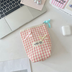 Fresh Plaid Butterfly Knot Storage Bag Cosmetic Bag Travel Toiletry Bag Large Capacity Miscellaneous Items Wash Bag Inner Bag