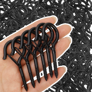 10sets Wall Wood Ceiling Mount Screw Hooks with Buckle / Outdoor Seasonal Lighting Hanging Hook / Safety Latch Design for Secure Hanging on Walls and Ceilings