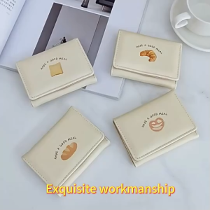 Wallet Women Small Size Travel Mini Leather Lady Teen Girl Kid Cute Trifold Card Holder PU Leather Multiple Card Slots Portable Credit Card Holder Heart Plush Ball Fashionable Rabbit Print Pompon Pendant Heart-Shaped ID Window Ultra-Thin Coin Purse