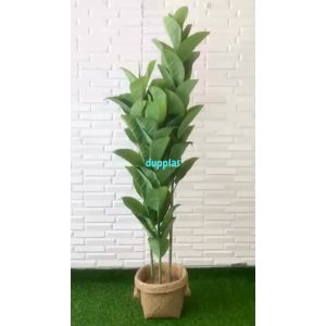 Pohon Artificial Tanaman Hias Karet T150 Latex Cover Pot Anyaman Purun Handle Dekorasi Cafe