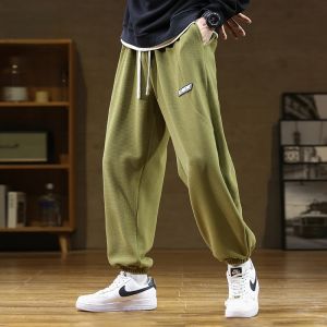 ROMON | Loose Fit Drawstring Mens Casual Pants Elastic Sporty Sweatpants Trendy Large Size Long Trousers Autumn New Arrival Romon