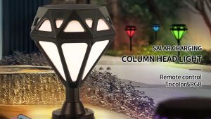 Smart Solar Diamond Light Outdoor Pillar Column Headlamps Villa Gate Post Light Courtyard Lighting