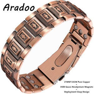 ARADOO Premium Copper Bracelet for Men with 3X Strength Magnetic Therapy Wristband Cross Jewelry Gifts
