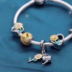 Hạt Charm Hoa Hướng Dương Mạ Vàng Bạc 925 Sterling Dùng Làm Vòng Tay Vòng Cổ Tự Chế Trang Sức Hoa Cổ Điển Quà Tặng Đính Hôn Sinh Nhật