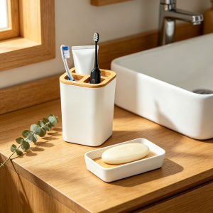 Modern Bath Organizer Toothbrush Holder Soap DishCountertop for Bathroom Kitchen Sink Bathroom Accessories
