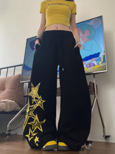 American Style Loose Wide Leg Pants Womens Autumn Winter Casual Sweatpants Jazz Dance Sports Pants Star Print Comfortable Trousers