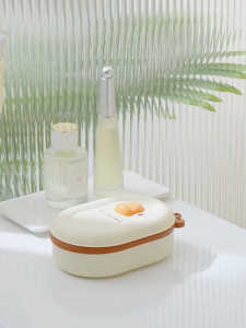 กล่องสบู่พร้อมฝาปิด ลายเป็ด แบบพกพา ที่วางสบู่มีรูระบายน้ำ ทรงรี