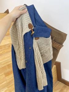 Bộ Áo Len Dệt Kim Ngắn Cho Nữ Bộ Trang Phục Thời Trang Thu Đông Bộ Áo Len Cardigan Hở Màu Trà Bộ Trang Phục Học Sinh