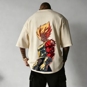 Bandai | Dragon Ball Anime Vegeta Back Printed Cotton T-shirt 2026 Harajuku Mens Summer New Large Loose Casual Short Sleeve Top