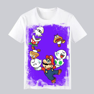Super Mario Collaborative Childrens Short Sleeve T-Shirt round Neck Summer 2024 New Arrival Polyester Fiber Antibacterial Print