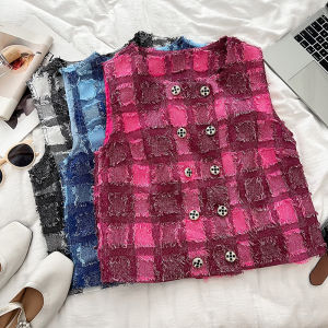 French Style Classic Style Temperament Wild Tweed Double Breasted Sleeveless Vest Waistcoat Coat Top Female Summer New Arrival