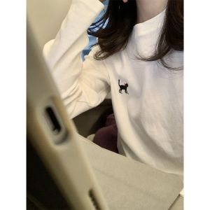 เสื้อยืดคอกลมแขนยาวลายพิมพ์ครึ่งตัวสำหรับผู้หญิง สไตล์ไฮสตรีท แฟชั่นลำลอง เสื้อผ้าทำงานคอตตอน ฤดูใบไม้ร่วง 2024