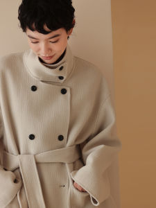 hacikis | Winter Tailored Paper-Crinkle Textured Wool Double-Faced Coat Slim Fit Business Casual