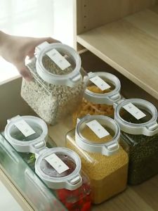 SKYDREAM - Airtight Silicone Dry Food Container Cereal Can Kitchen Sealed Jar Japanese style Plastic Transparent Grain Storage Box