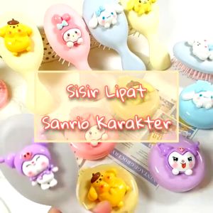 Sisir Lipat Bulat 3D Karakter Kuromi Dengan Cermin Ala Korea Sisir Compact 2in1 Motif Lucu