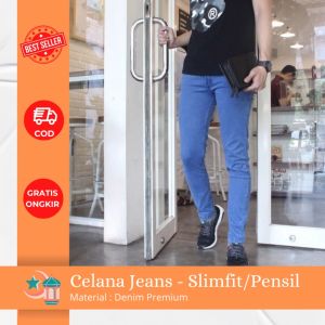 Celana Jeans Pria Panjang Slim Fit Pensil Laki-laki Casual
