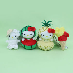 LZ60 Hello Kitty Plushie Fruit Series Watermelon Pineapple Ice Cream Straw Hat Bag Pendant Keychain Gift L60Z