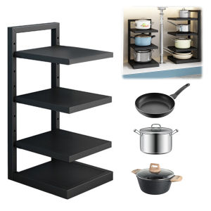 Winnereco หม้อและกระทะจัดระเบียบชั้นความสูงที่สามารถปรับได้อย่างหนัก PAN Organizer 4 ชั้นจัดวางแร็คสำหรับห้องครัวที่บ้าน