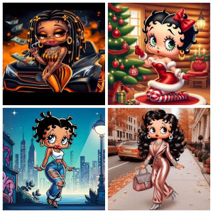 ภาพวาดเพชรลายการ์ตูนสไตล์เบ็ตตี้ งานศิลปะโมเสกเพชรแบบเต็มสี่เหลี่ยม/ทรงกลม คอลเลคชั่นใหม่ ของขวัญทำมือ ตกแต่งผนัง