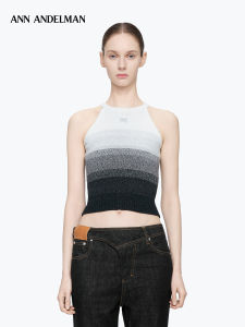 ANN ANDELMAN | Gradient Color Knitted Contrast Collar Short Tank Top