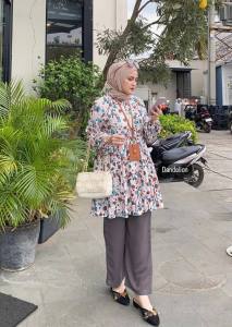 AMENA Baju Setelan Long Tunik Wanita Terbaru Import Mewah Linen Salur