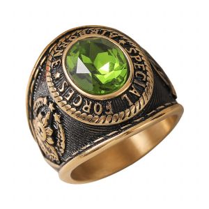 Stainless Steel Special Forces Airborne Bull Ring for Men With Gemstone Size 7-13