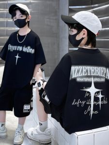 Boys Short Sleeve T-Shirt Baby Top Spring Summer Fashionable Half Sleeve Handsome Boy Trendy Cotton Sweat Absorbent Round Neck Print Casual Wear