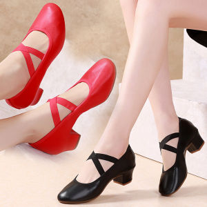 New Modern Dance Shoes Soft Bottom High Heel Square Dancing Shoes for Women Suitable for All Seasons Cow Tendon Material