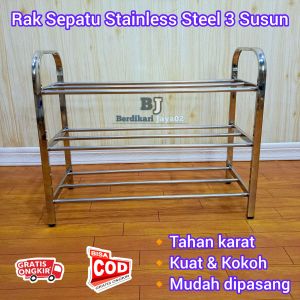Rak Sepatu Stainless 3 Susun / Tempat Penyimpanan Sepatu