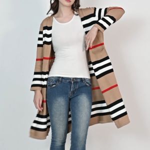 QUEENTIN Long Cardigan Wanita 8010 Rajut Knit Stretch Striped Premium Lengan Panjang