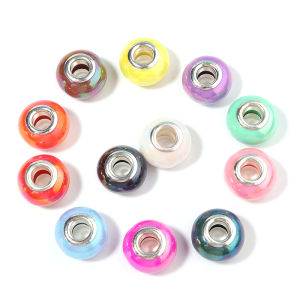 20Pcs Resin Round Beads Ceramic Color Plated Large Holes Spacer Charm Bead for Jewelry Making Supplies DIY Bracelet Phone Chain