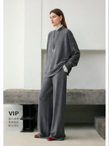 Lace-Trimmed Half High Collar Sweatshirt and Sweatpants Set