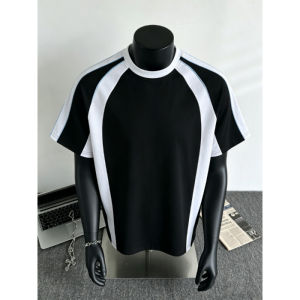 KETONG | Streetwear Style Cotton Spacious Contrast Color Patchwork Short Sleeve T-shirt
