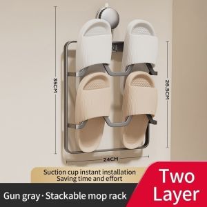 2/3/4 Tier Wall Mount Suction Cup Slipper Rack Punch‑Free Carbon Steel Bathroom Behind‑Door Shoe Storage Holder