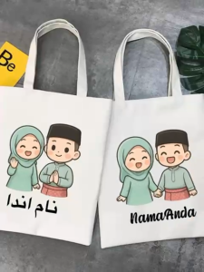 Canvas Bag Cute Cartoon with Customize Name |No MOQ| Ready Stock Personalized Tote Bag Shopping Bag Beg Kanvas Comel Gift Bag