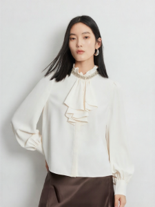 Vero Moda | Ruffled Collar Pearl Beaded Dazzling Lace Pure Color Womens Shirt