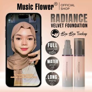 Music Flower Radiance Velvet Liquid Foundation Powerstay 18H Matte Base Weightless Full Coverage Concealer Ultra Cover Balm Non-Color Changeful - oil control makeup tahan lama 18 jam