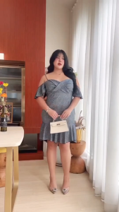 ML1086 ชุดเดรส ราตรีสั้น สำหรับสาวอวบ ชุดเดรส ชุดเพื่อนเจ้าสาว ผ้ากลิตเตอร์