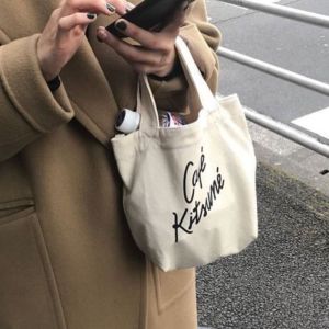 French Style Canvas Tote Bag Womens Simple Letter Cafe Handbag Makeup Bag Office Work Portable Bag Versatile Daily Use