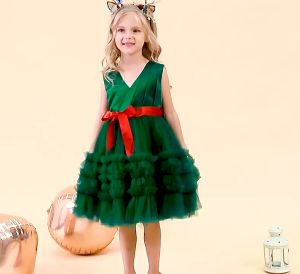 Super Fairy Christmas Puffy First Birthday Child Girl Dress For Baby Infant Toddler Clothes Baptism Lace Princess Cake Girls Kid Party Gown Dress for 1 2 3 4 5 6 7 Yrs Old