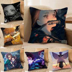 Bandai | Demon Slayer Mist Breathing Art Anime Plush Pillow Cover Soft Short Plush Cushion Cover For Sofa Bedroom Home Decor Gift