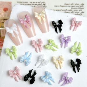 20PCS 3D ประดิษฐ์ MINI Pearl Bows ตกแต่งเล็บหวานสีทึบริบบิ้น Bows เรซิ่นเล็บ Charms DIY ลมเล็บ