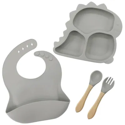 dinosaur Baby Silicone Dinning Set Baby Silicone Feeding Set Baby Feeding Set Baby Suction Plate Mangkuk Baby Bekas Makanan Baby