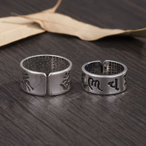 Gnker Pure Silver 999 Sterling Retro Thai Rings Wide Band Engraved Opening S999 Men Women