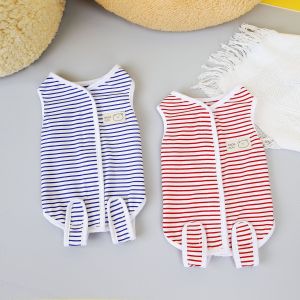 เสื้อผ้าลายทางฆ่าเชื้อสำหรับสัตว์เลี้ยงขนาดเล็กขนาดกลางสวมใส่สบายหลังการผ่าตัดลูกแมวลูกสุนัขพุดเดิ้ลชิสุเสื้อตุ๊กตา